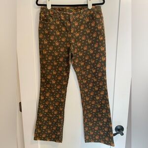 RALPH LAUREN Vintage Green Floral Bootcut Corduroy Pants Size 6